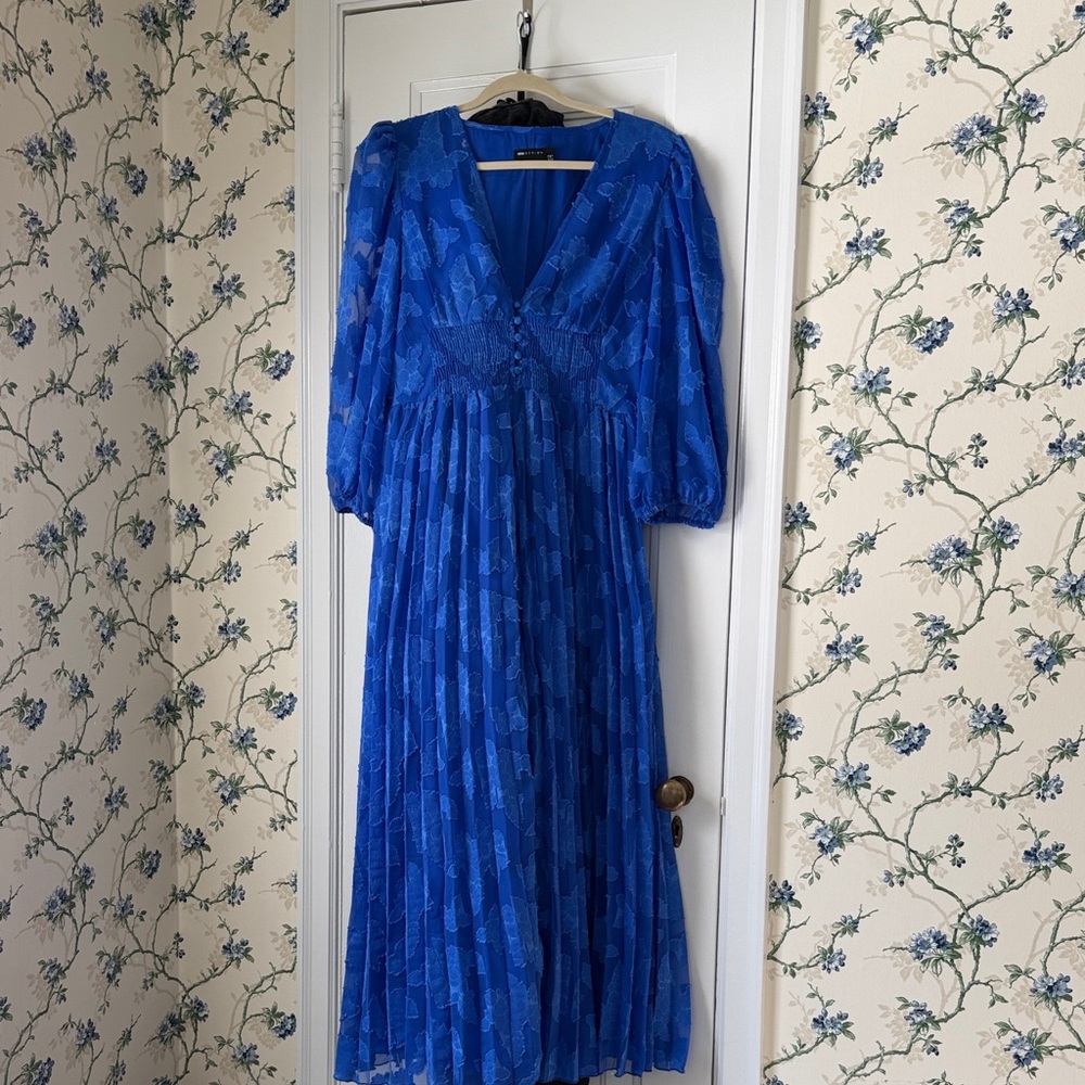 ASOS Royal Blue Midi Dress with Pleated Skirt